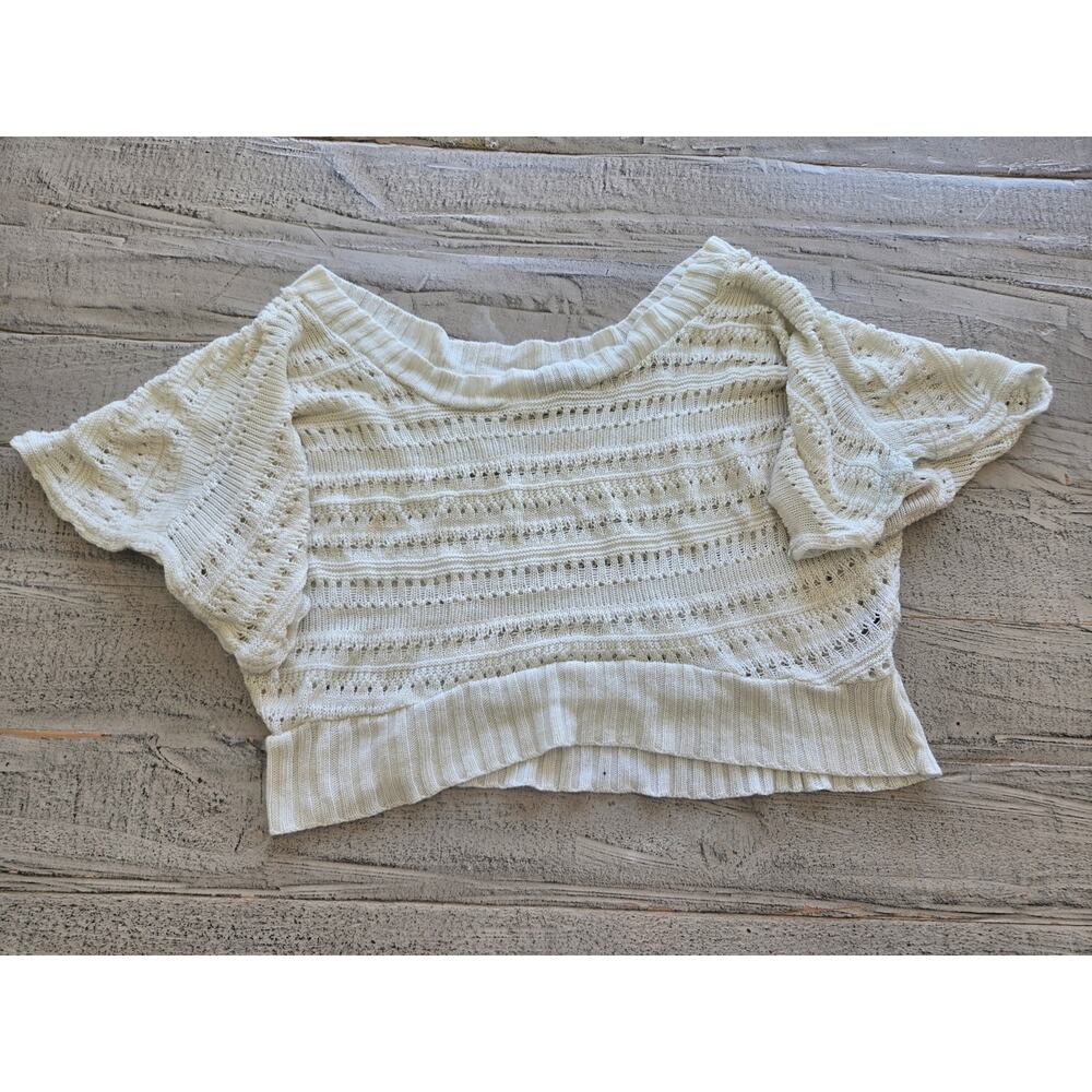 Rue21 Womens Large Cream Cropped Loose Knit Sweater Short Sleeve Y2K